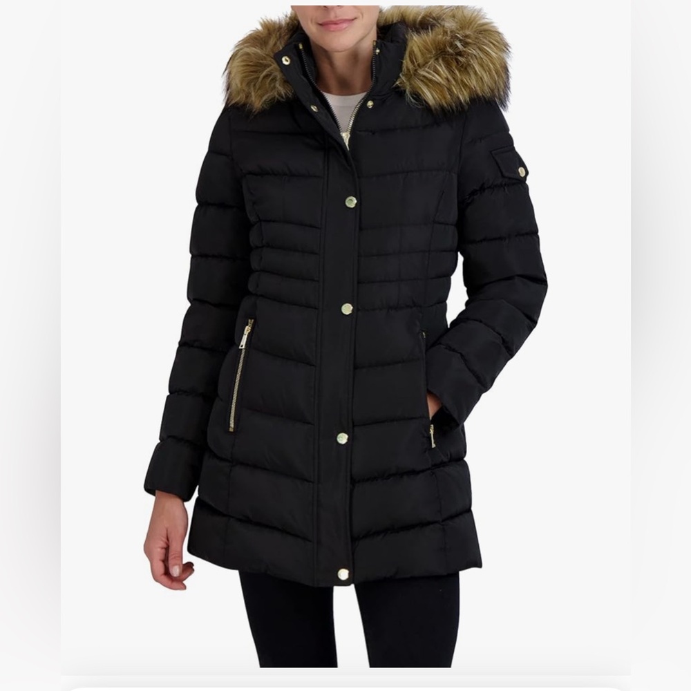 Zara Black Puffer Jacket with Fur Hood - Picture 1 of 9